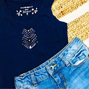 Sequin navy blue tank top denim shorts girl summer outfit set school - 4…